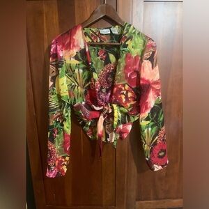 Vintage Chico’s Floral Print Tie Front Sheet Top Sz 0
